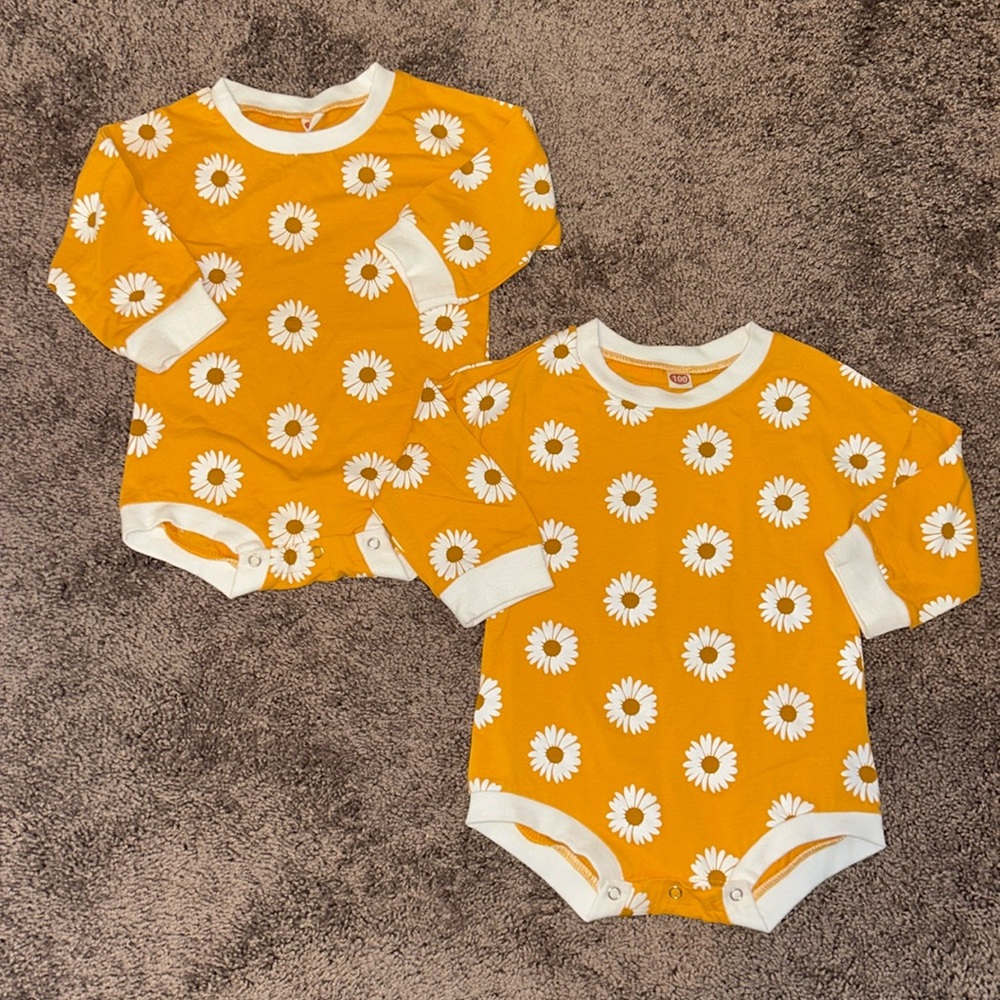 2T and 12m matching daisy flower sister romper set